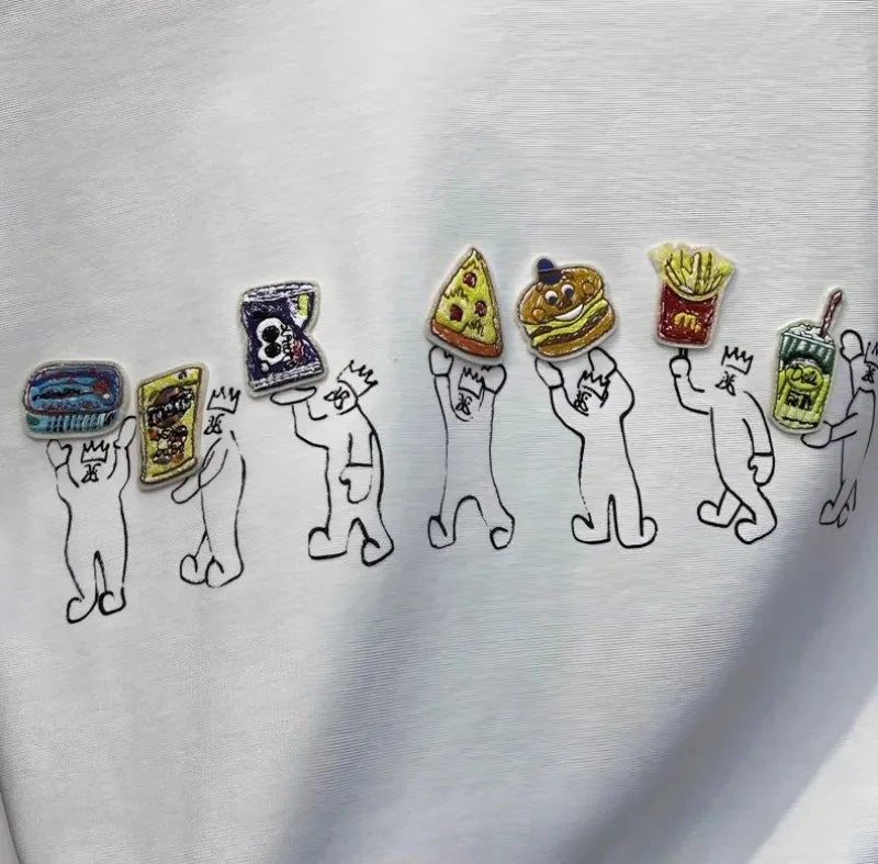 Hot Sale Summer Mens Fashion High Street Cartoon Patch Embroidery T Shirts Loose Fit Tees O Neck Short Sleeve Casual 2025 New