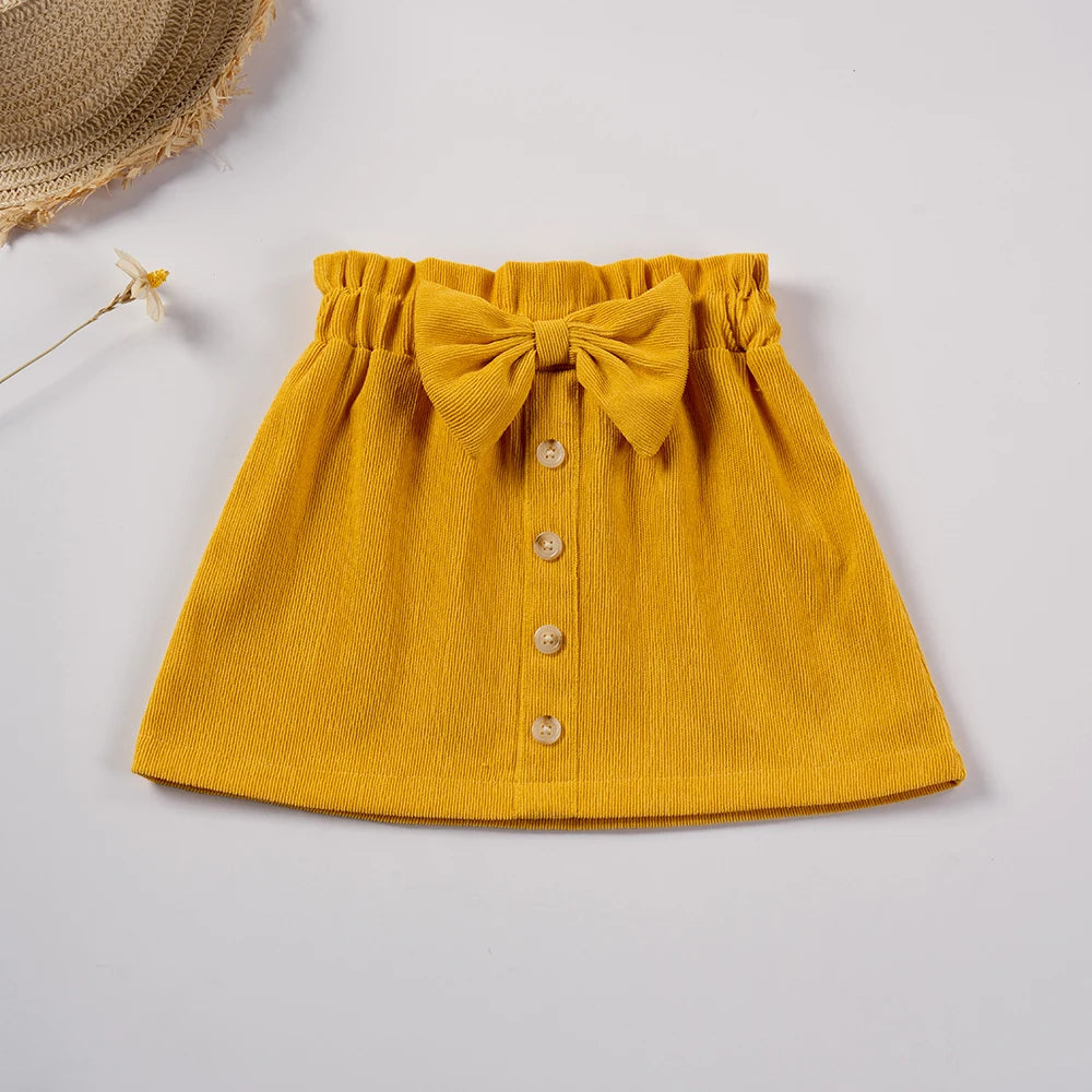 New Summer Girls Toddler Solid Colour Bustier Bow Button Design Sweet and Lovely Skirt Casual Comfortable Breathable