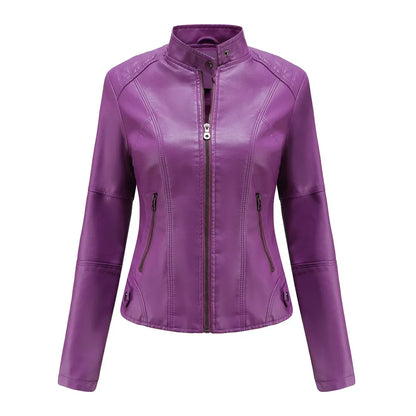 New women's leather jacket Slim jacket Thin section of the spring and autumn jacket Standing collar women's leather jacket