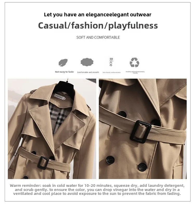 Women Fashion Trench New Coat Spring Autumn Korean Long Sleeve With Belt Jackets Solid British Style Coats Women's Chic Outwear