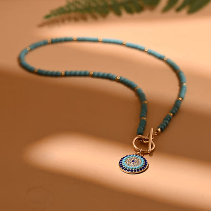 4mm Colorful Stone Choker Necklace for Women Round Evil Charm Pendant Necklace Fashion New Daily Jewelry