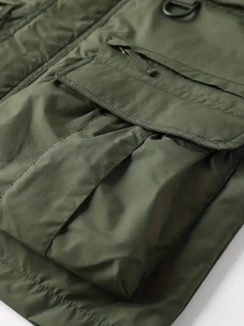 Detachable windproof sleeved hooded jacket suitable for outdoor activities men's casual waterproof multi pocket jacket vest