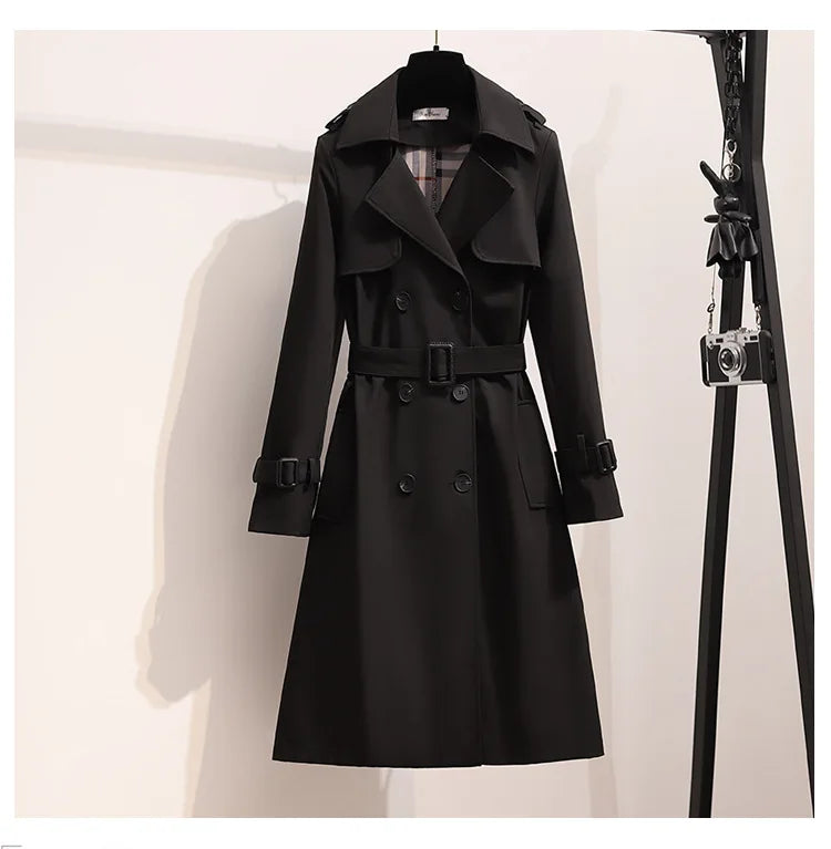 Women Fashion Trench New Coat Spring Autumn Korean Long Sleeve With Belt Jackets Solid British Style Coats Women's Chic Outwear