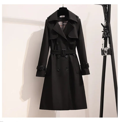 Women Fashion Trench New Coat Spring Autumn Korean Long Sleeve With Belt Jackets Solid British Style Coats Women's Chic Outwear