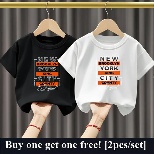 2025 Fashion Boys Summer Cotton T-Shirt Set 2pcs Short Sleeve New York City Print Kids Tees Top