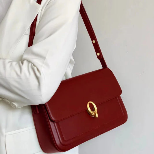 Women Vintage Red Armpit Shoulder Bag PU Simple and Versatile Large Capacity Women's Daily Commuting Crossbody Shoulder Bag Gift
