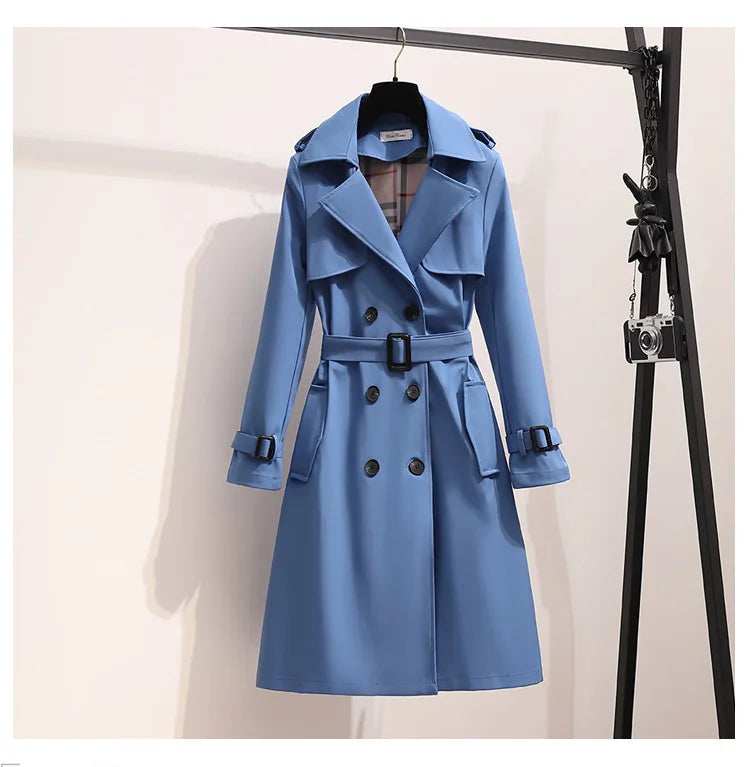 Women Fashion Trench New Coat Spring Autumn Korean Long Sleeve With Belt Jackets Solid British Style Coats Women's Chic Outwear