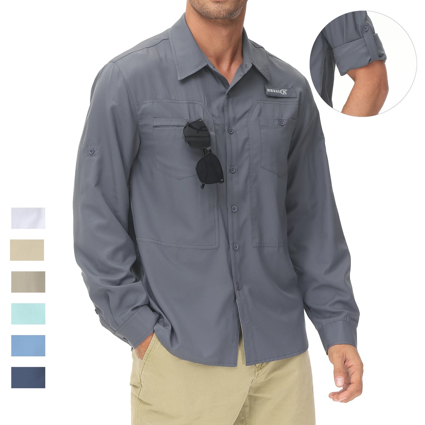 Men's UPF 50+ Casual Long Sleeve Fishing Shirts, Sun Protection Lightweight Breathable Button Down Fishing Shirt with Back Mesh