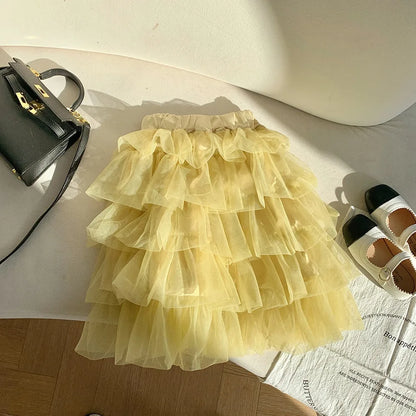 Bear Leader 2025 Summer New Girls' Half Skirt Korean Version Fashion Solid Color Cake Skirts Holiday Leisure Children's Clothing