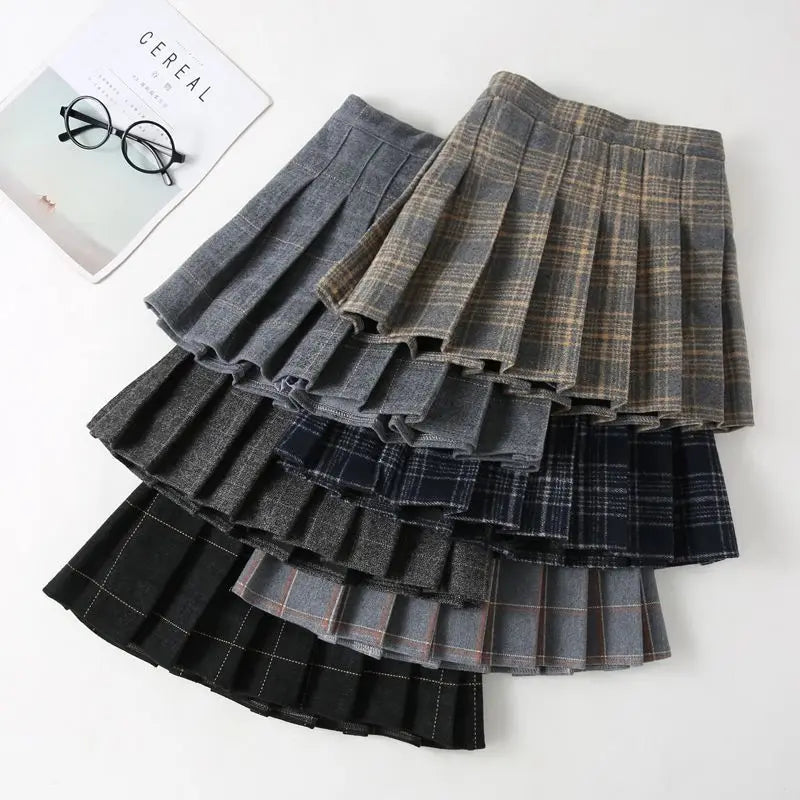 Girls Skirts spring Autumn Vintage Pleated Plaid Skirts School Teens Girl Spring Kids Skirt Children Clothing 2-14Yrs