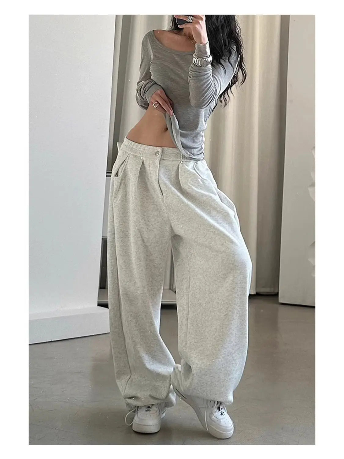 American Vintage Sweatpants Women Simple Classic Stretch High Waist Trousers Loos Lazy Jazz Hip Hop Dance Wide Leg Pants