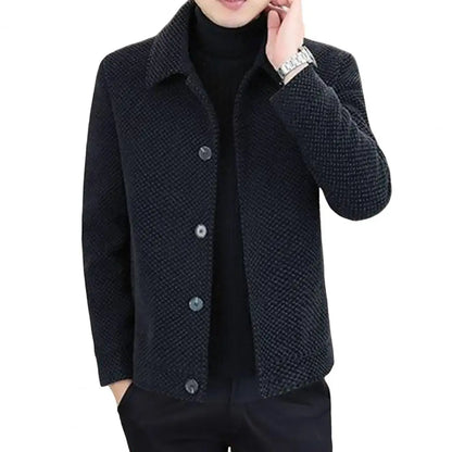 Men Jacket Solid Color Lapel Long Sleeve Men Outerwear Thickened Plush Lining Single-Breasted Casual Coat For Autumn Winter