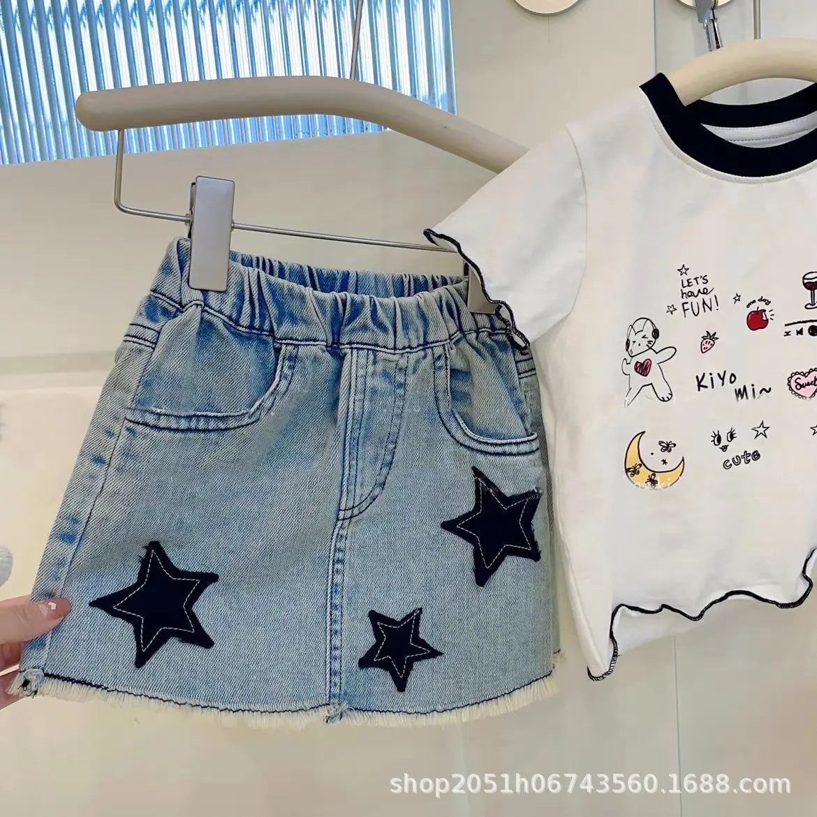 Girls Summer Denim Skirt Baby Girl Korean New Style Cute Bow Lace Pleated Skirt