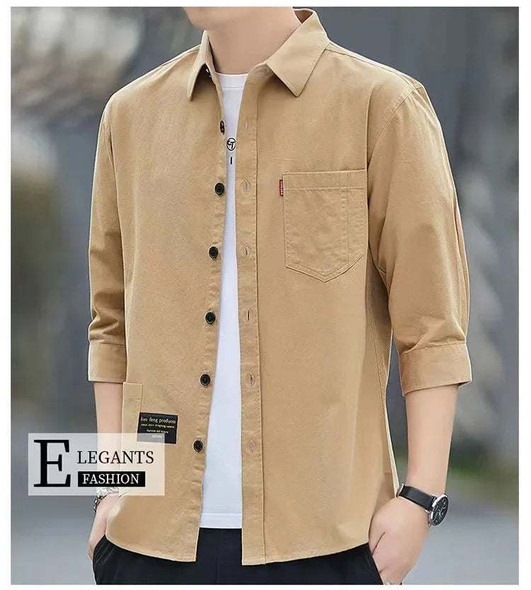 Men shirts Summer Men's clothing Short-Sleeved shirts & blouses Daily Solid Color Stand-Up Collar Casual Beach Style Male Shirt