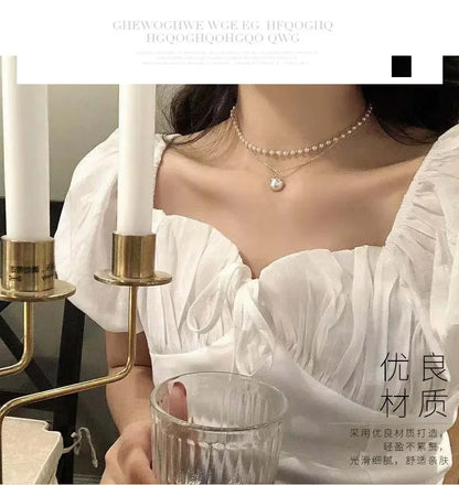 2025 New Women's Pearl Necklace Kpop Gold Color Beads Pendant Necklaces Goth Double Layer Chain Choker for Women Fashion Jewelry