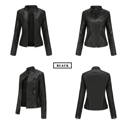New women's leather jacket Slim jacket Thin section of the spring and autumn jacket Standing collar women's leather jacket