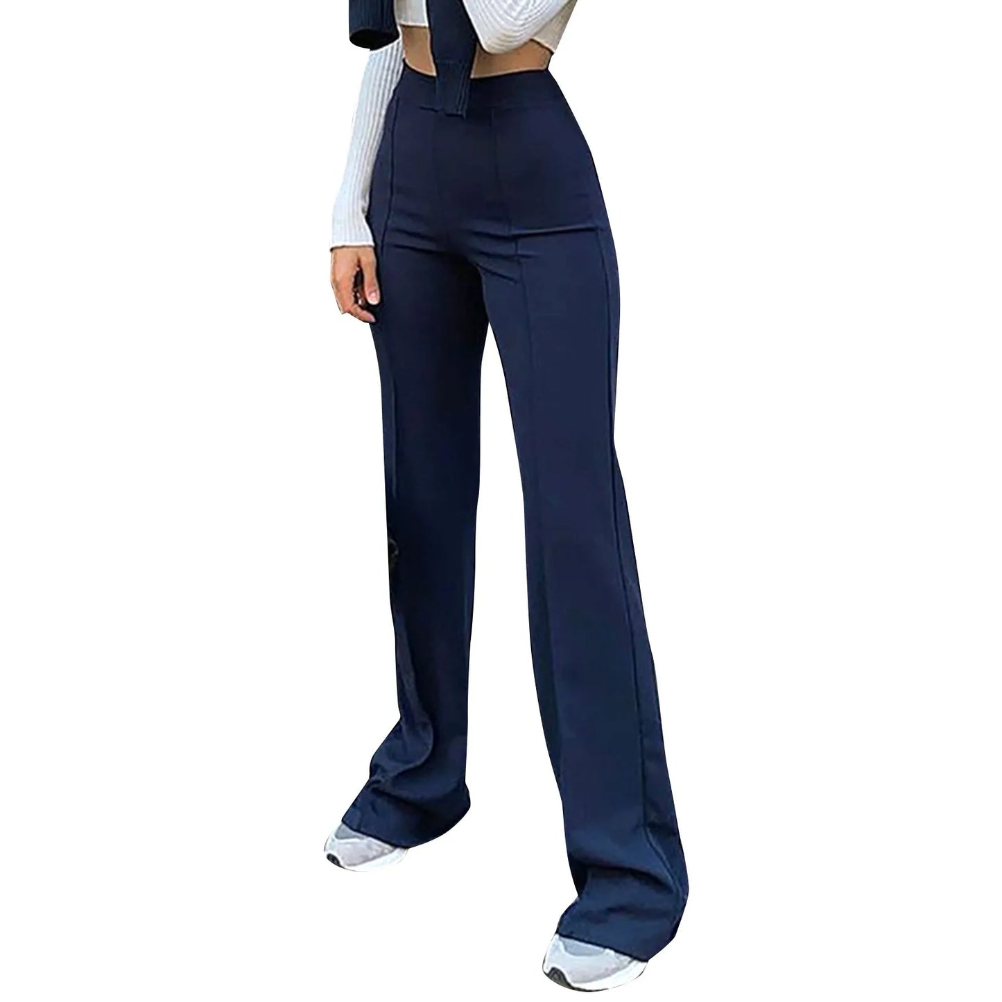 Women Fashion Office Wear White Flare Pants Solid Color High Waist Sexy Slim Pants Elegant Casual Work Daily Elastic Trousers
