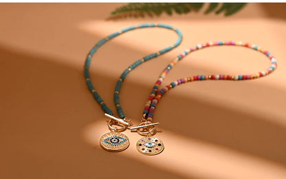 4mm Colorful Stone Choker Necklace for Women Round Evil Charm Pendant Necklace Fashion New Daily Jewelry