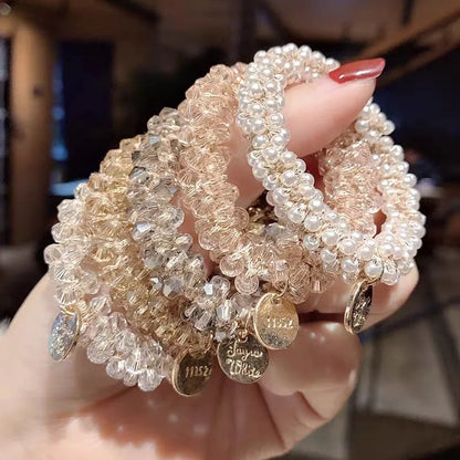 3pcs/set Crystal Pearl Beads Elastic Bands Scrunchies Hair Accessories Women Ponytail Holder Headwear