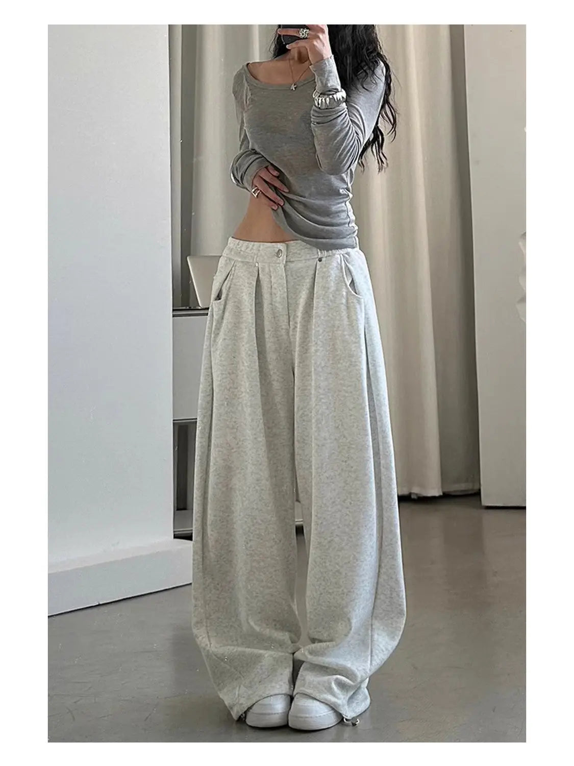 American Vintage Sweatpants Women Simple Classic Stretch High Waist Trousers Loos Lazy Jazz Hip Hop Dance Wide Leg Pants