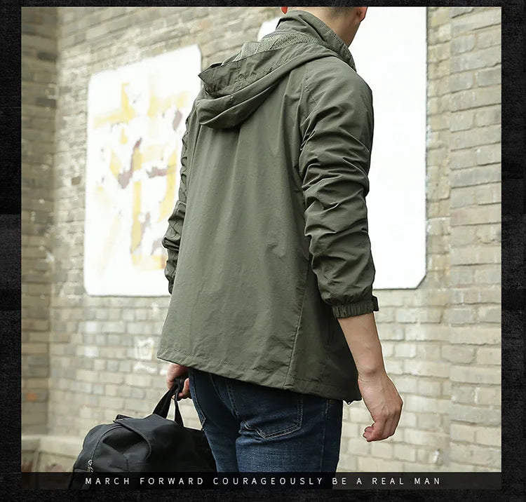 ARC Outdoor Men's, Fishing, Mountain Climbing, Traveling, Solid Color, Skiing, Camping, Waterproof and Breathable Hooded Jacket