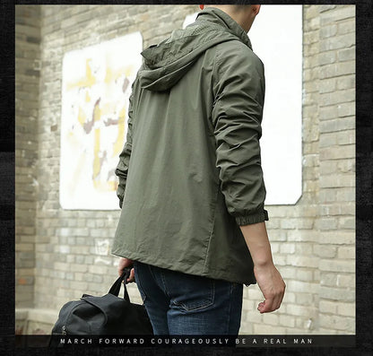 ARC Outdoor Men's, Fishing, Mountain Climbing, Traveling, Solid Color, Skiing, Camping, Waterproof and Breathable Hooded Jacket