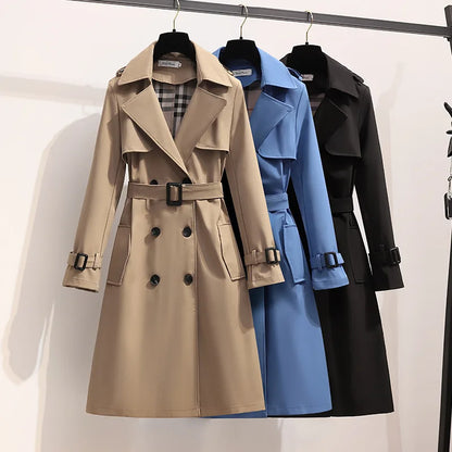 Women Fashion Trench New Coat Spring Autumn Korean Long Sleeve With Belt Jackets Solid British Style Coats Women's Chic Outwear