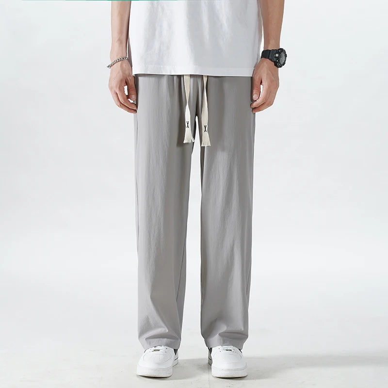 Extra Long 120cm Lce Silk Men's Pants Summer Thin 190 Tall Straight Leg Pants Men's Extended 115 Large Men's Pants