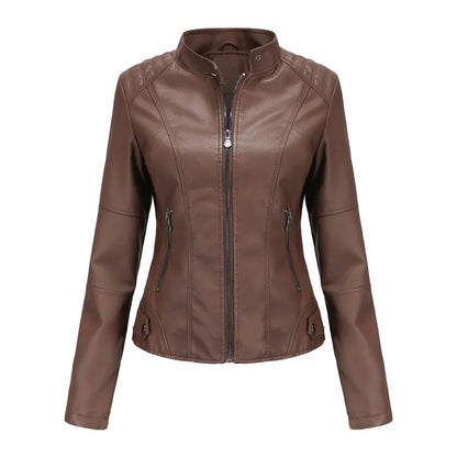 New women's leather jacket Slim jacket Thin section of the spring and autumn jacket Standing collar women's leather jacket
