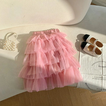 Bear Leader 2025 Summer New Girls' Half Skirt Korean Version Fashion Solid Color Cake Skirts Holiday Leisure Children's Clothing