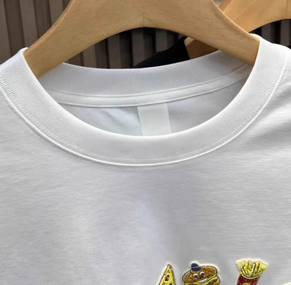 Hot Sale Summer Mens Fashion High Street Cartoon Patch Embroidery T Shirts Loose Fit Tees O Neck Short Sleeve Casual 2025 New