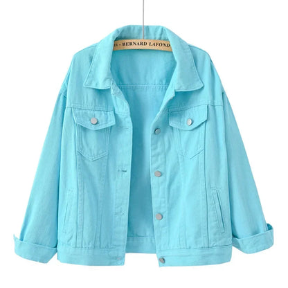 Yellow Women's Long Sleeve Jacket, Single Breasted Lapel Denim Jacket, Fashion Women's Tops Jacket Blue White Women's Coat