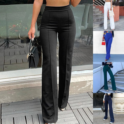 Women Fashion Office Wear White Flare Pants Solid Color High Waist Sexy Slim Pants Elegant Casual Work Daily Elastic Trousers