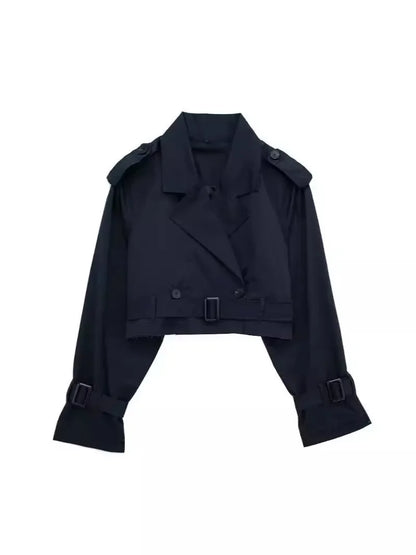 2025 Cropped Trench Coat with Belt - Vintage Double Breasted Spring Jacket for Women| Streetwear Outerwear