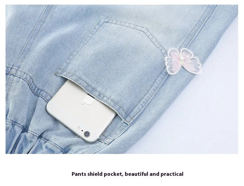 Girls summer style nailed side butterfly denim shorts thin 2025 new fashion denim hot pants casual sports shorts suitable for