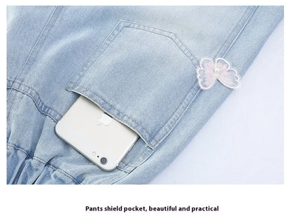 Girls summer style nailed side butterfly denim shorts thin 2025 new fashion denim hot pants casual sports shorts suitable for