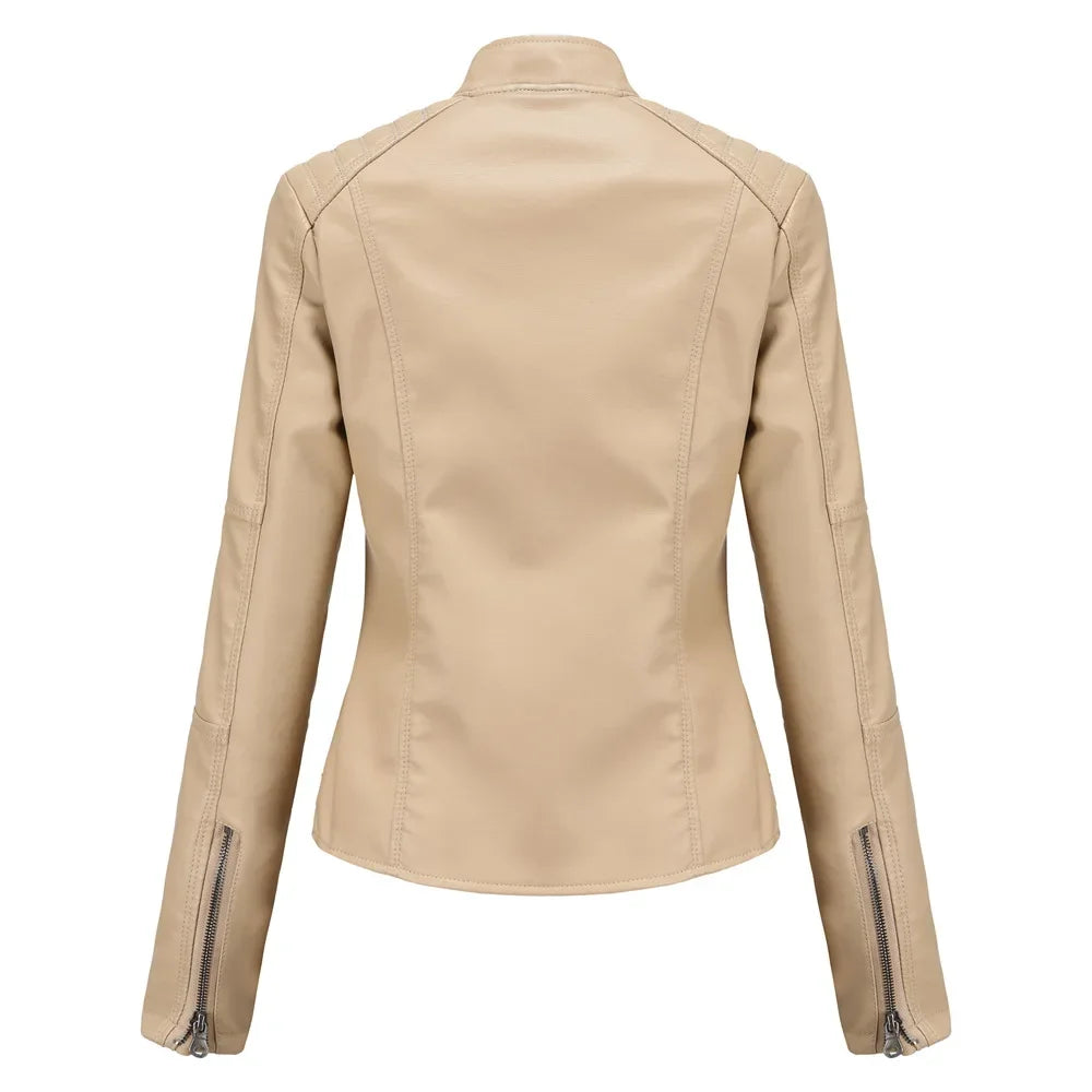 New women's leather jacket Slim jacket Thin section of the spring and autumn jacket Standing collar women's leather jacket