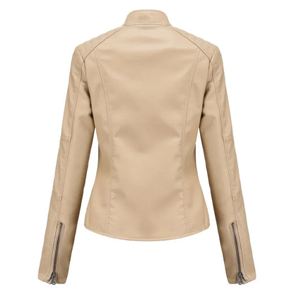 New women's leather jacket Slim jacket Thin section of the spring and autumn jacket Standing collar women's leather jacket