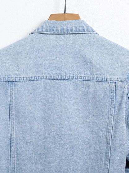 Men's light blue ripped denim jacket. Stylish and trendy. Street casual.