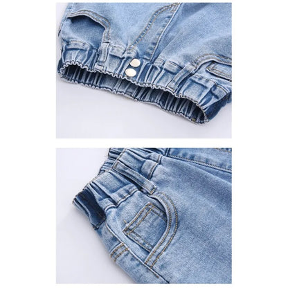 Girls' Denim Shorts - Summer Casual Stretchy Jean Shorts for Kids, Comfortable Loose Fit