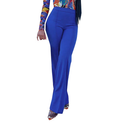 Women Fashion Office Wear White Flare Pants Solid Color High Waist Sexy Slim Pants Elegant Casual Work Daily Elastic Trousers