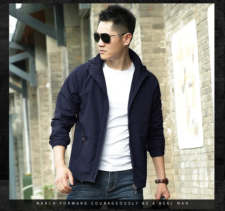 ARC Outdoor Men's, Fishing, Mountain Climbing, Traveling, Solid Color, Skiing, Camping, Waterproof and Breathable Hooded Jacket