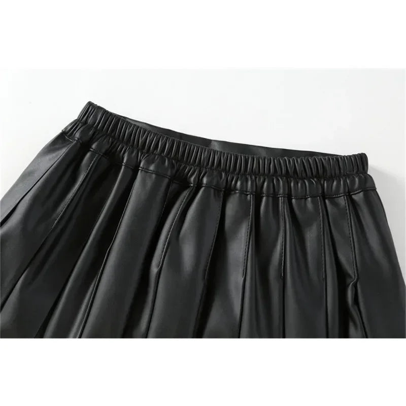Girls Leather Skirt Four Seasons High Waist Black A-Line Pleated Skirt for Kids All-match Teen Children Skirt 2-15 Years Old