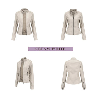 New women's leather jacket Slim jacket Thin section of the spring and autumn jacket Standing collar women's leather jacket