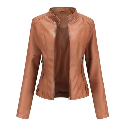 New women's leather jacket Slim jacket Thin section of the spring and autumn jacket Standing collar women's leather jacket