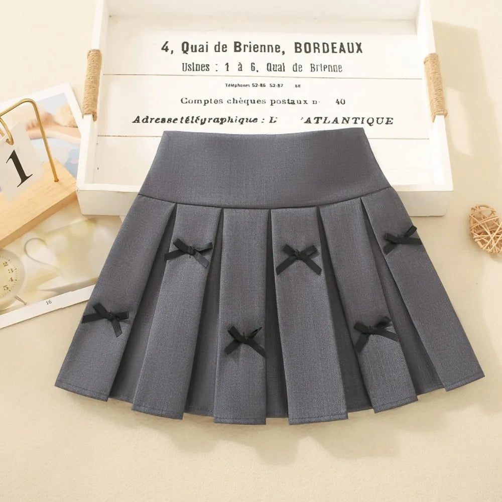 4918 Girls' Solid Color Pleated Skirt Autumn 2024 Little Girl's Skirt Korean Children's College Style Skirt
