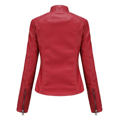 New women's leather jacket Slim jacket Thin section of the spring and autumn jacket Standing collar women's leather jacket