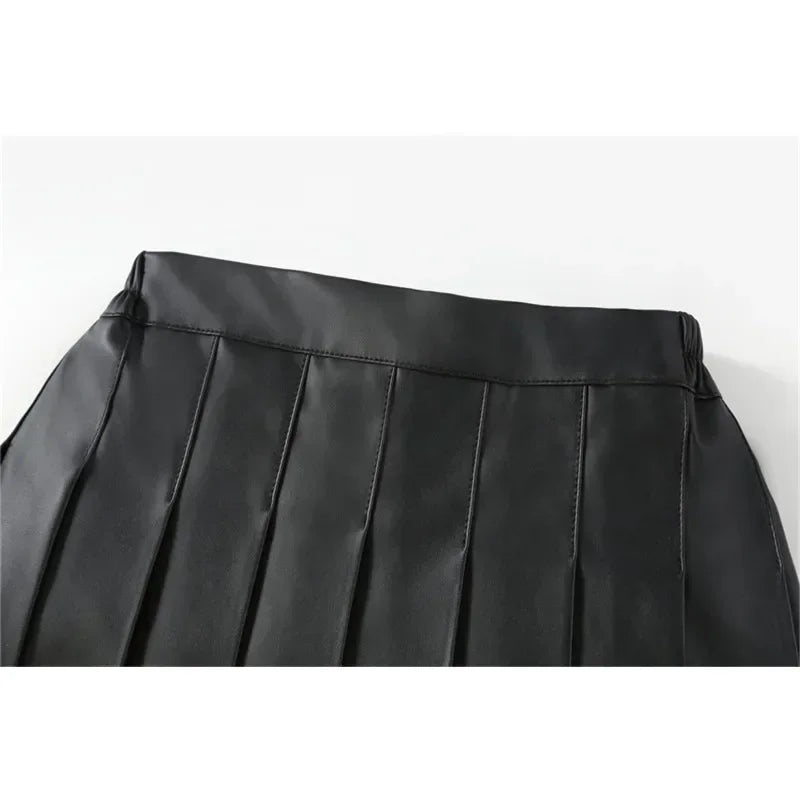 Girls Leather Skirt Four Seasons High Waist Black A-Line Pleated Skirt for Kids All-match Teen Children Skirt 2-15 Years Old