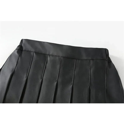 Girls Leather Skirt Four Seasons High Waist Black A-Line Pleated Skirt for Kids All-match Teen Children Skirt 2-15 Years Old