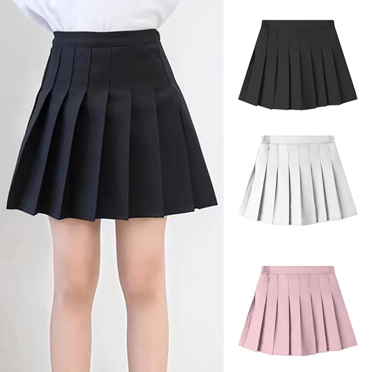 Teen Girl Summer Dress Kids Fashion Solid Color Pleated High Waist A-Line Skirt Children Casual Elastic Waist Mini Skirt Bottoms